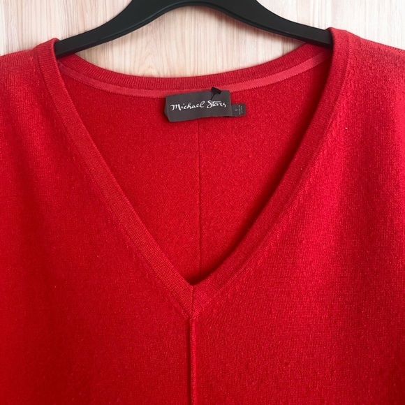 MICHAEL STARS X-TRA FINE WOOL/CASHMERE SWEATER Red V-Neck Seamed w Polo Sleeves - Picture 11 of 11